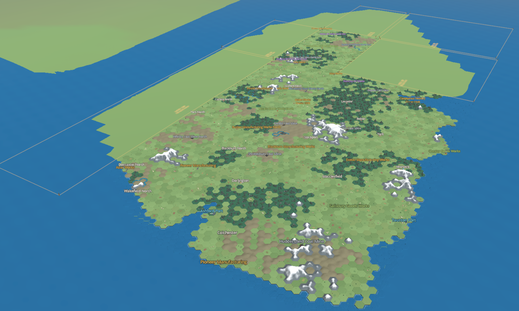 A complete generated Rail Capital island viewed from above
